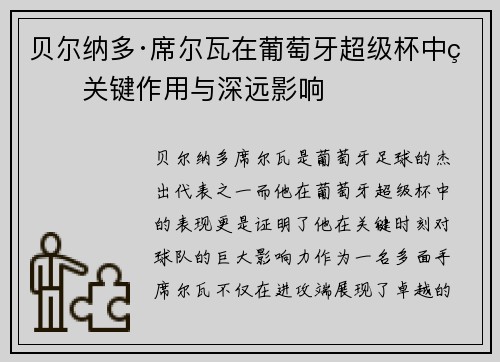 贝尔纳多·席尔瓦在葡萄牙超级杯中的关键作用与深远影响 贝尔纳多·席尔瓦在葡萄牙超级杯中的关键作用与深远影响