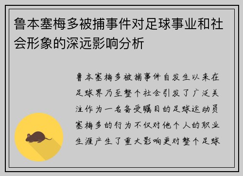 鲁本塞梅多被捕事件对足球事业和社会形象的深远影响分析 鲁本塞梅多被捕事件对足球事业和社会形象的深远影响分析